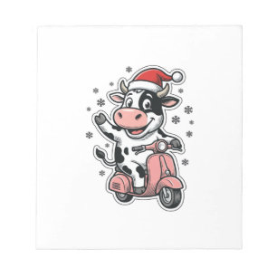 Weihnachtskuh fährt auf rosa Roller Vintage Vektor Notizblock