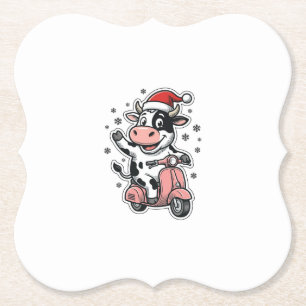 Weihnachtskuh fährt auf rosa Roller Vintage Vektor Untersetzer
