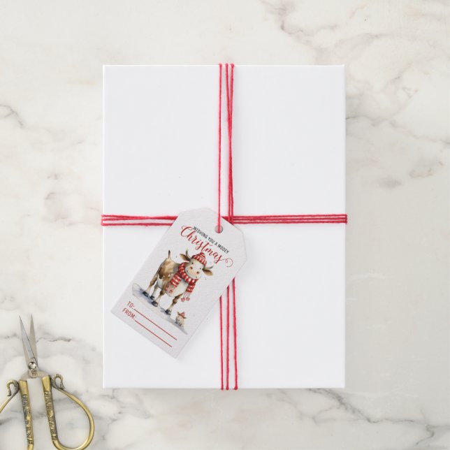 Weihnachtskuh Geschenkanhänger (Mit Garn)