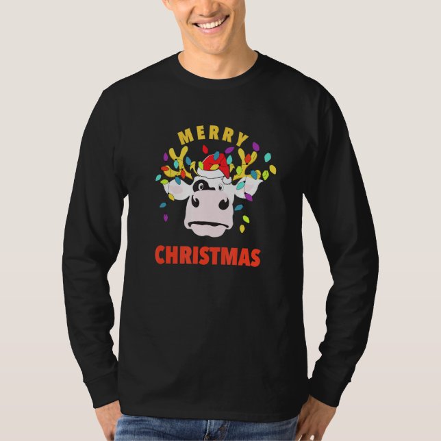 Weihnachtskuh Hirsch mit Licht Ugly Sweater Pajama T-Shirt (Vorderseite)