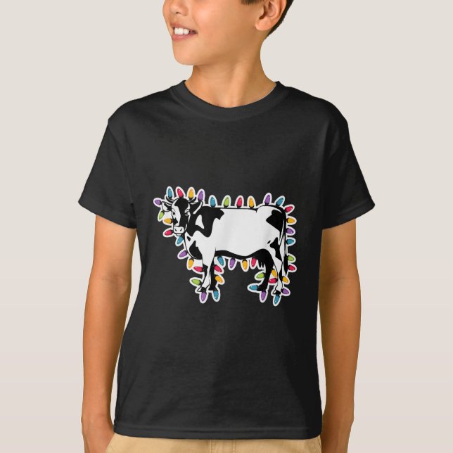 Weihnachtskuh in farbigen String-Lichtern ummantel T-Shirt (Vorderseite)