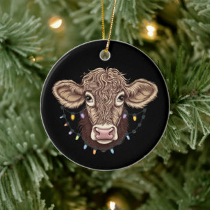 Weihnachtskuh Liebhaber Lichter Bauernhof Landwirt Keramik Ornament