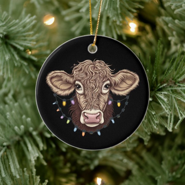 Weihnachtskuh Lover Lights Farm Bauer Xmas Keramik Ornament (Baum)