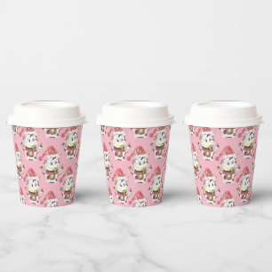Weihnachtskuh Muster rosa Papiertasse mit Deckel Pappbecher