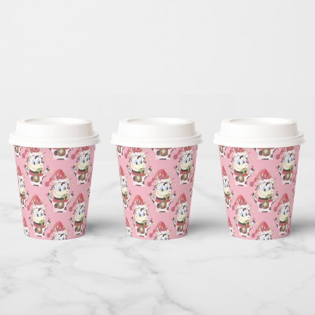 Weihnachtskuh Muster rosa Papiertasse mit Deckel Pappbecher (Multi)