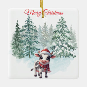Weihnachtskuh-Ornament Keramikornament
