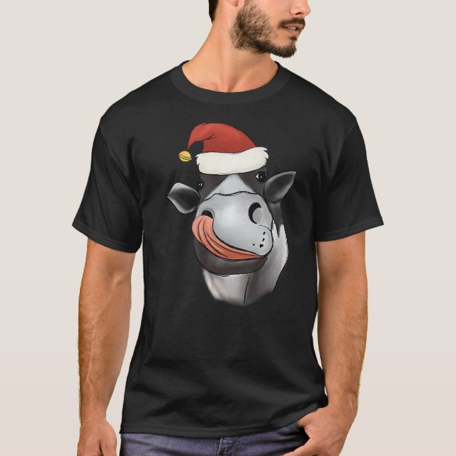 Weihnachtskuh Pyjama  Santa Hut Xmas T-Shirt (Vorderseite)