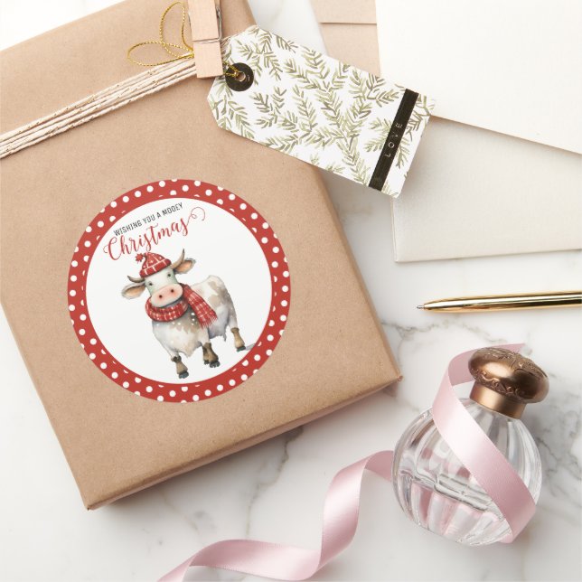 Weihnachtskuh Runder Aufkleber (Schenken)
