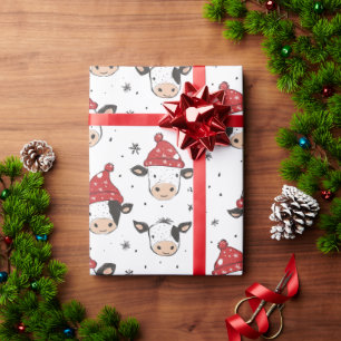 Weihnachtskuh Santa Süß Rot Schwarz und Weiß Geschenkpapier
