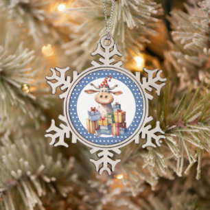 Weihnachtskuh Schneeflocken Zinn-Ornament
