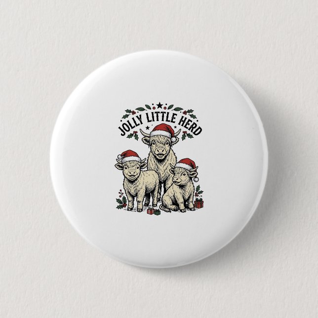 Weihnachtskuh-Shirt Vintage-Feiertagsherde-Kunst Button (Vorderseite)