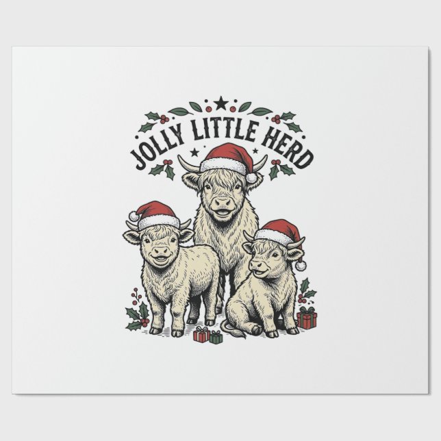 Weihnachtskuh-Shirt Vintage-Feiertagsherde-Kunst Geschenkpapier (Flach)