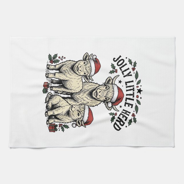 Weihnachtskuh-Shirt Vintage-Feiertagsherde-Kunst Geschirrtuch (Horizontal)