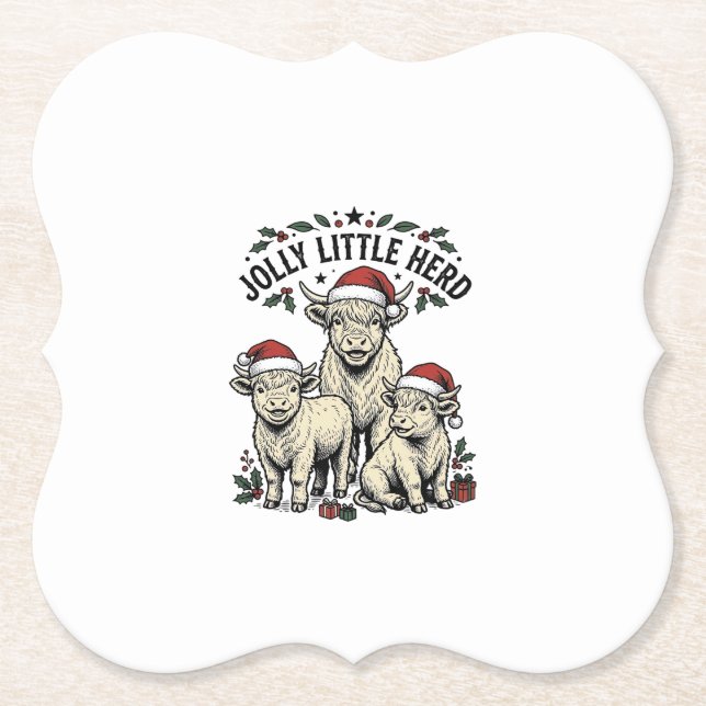 Weihnachtskuh-Shirt Vintage-Feiertagsherde Kunst Untersetzer (Vorderseite)