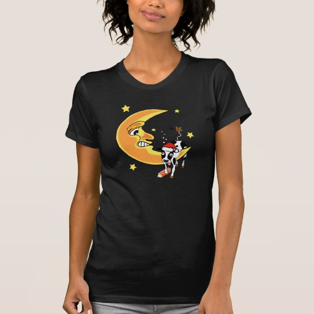Weihnachtskuh stürzte über dem Mond T-Shirt (Vorderseite)