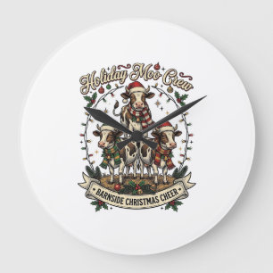 Weihnachtskuh Trio Vintage Scheune Feiertags-Shirt Große Wanduhr