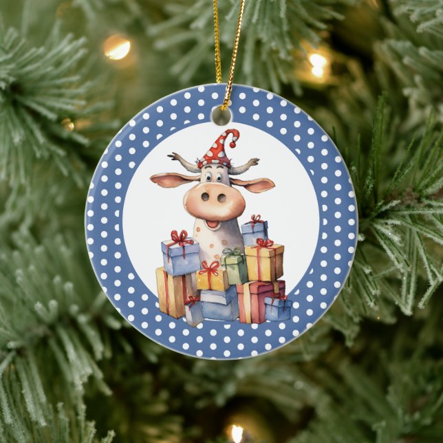 Weihnachtskuh-Wortspiel  Keramik Ornament (Baum)
