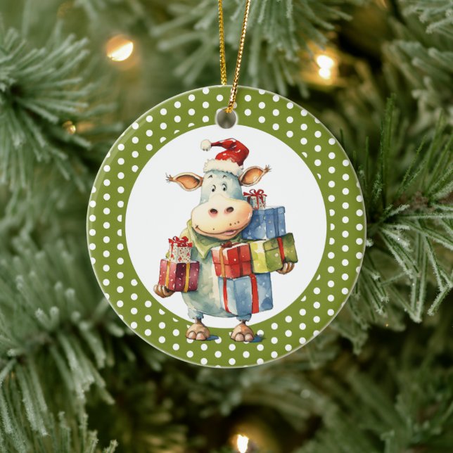 Weihnachtskuh-Wortspiel  Keramik Ornament (Baum)