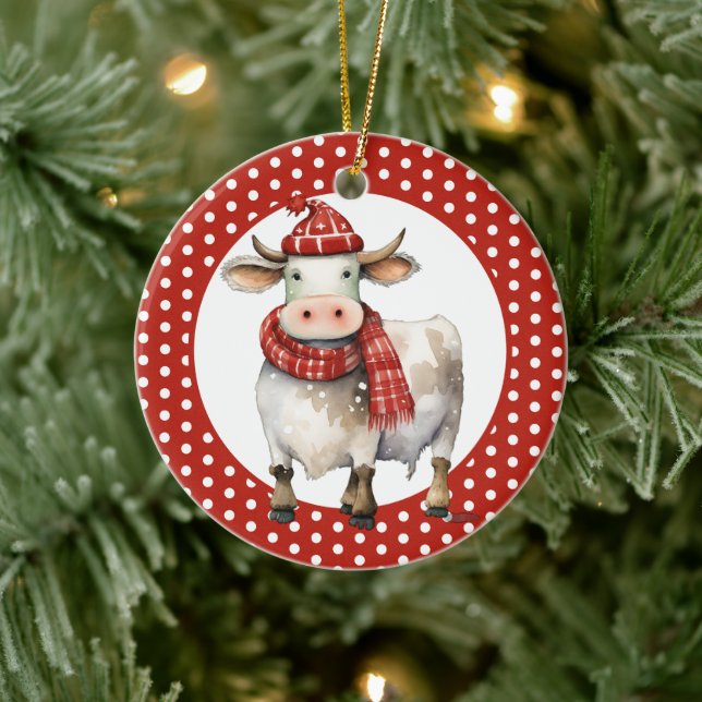 Weihnachtskuh-Wortspiel  Keramik Ornament (Baum)