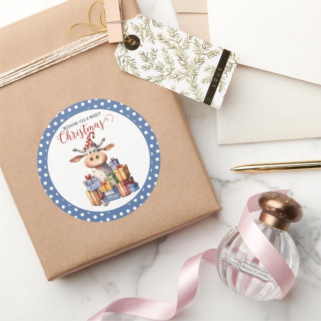 Weihnachtskuh-Wortspiel  Runder Aufkleber (Schenken)
