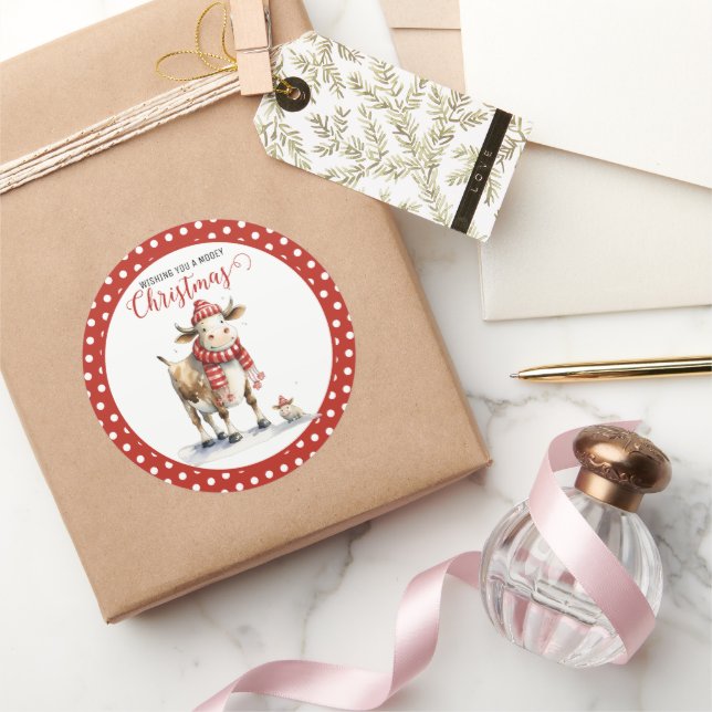 Weihnachtskuh-Wortspiel  Runder Aufkleber (Schenken)