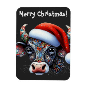 Weihnachtskuhbulle mit Weihnachtsmannmütze Weihnac Magnet