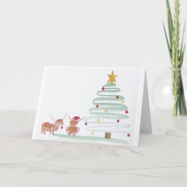 Weihnachtskühe, die Baumarten schmücken Karte (Vorderseite)