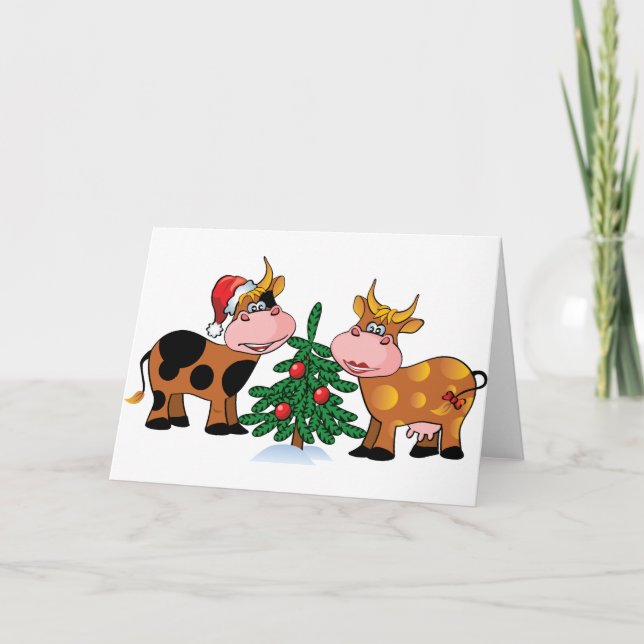 Weihnachtskühe Feiertagskarte (Vorderseite)