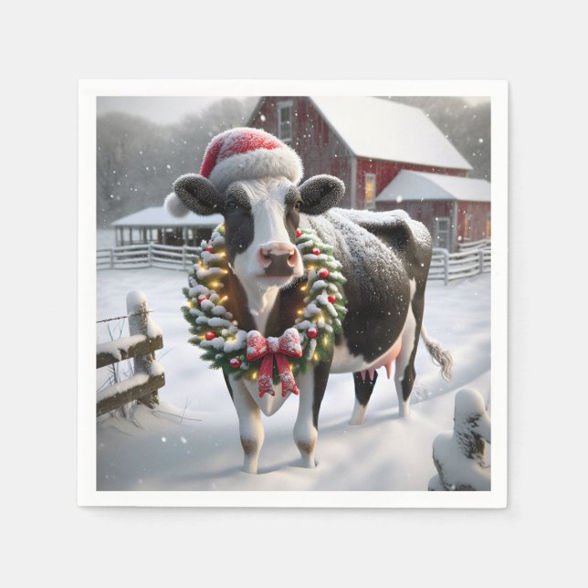 Weihnachtskühe in Barnyard Serviette (Vorderseite)