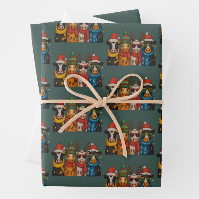 Weihnachtskühe Lover Bauernhof Santa Highland Geschenkpapier Set (Beispiel)