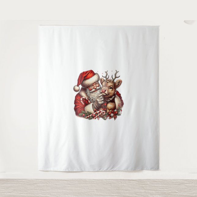 Weihnachtskühe mit Santa Scottish Vintag Wandteppich (Vorderseite)
