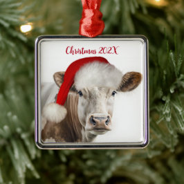 Weihnachtskühe mit Weihnachtsmannmütze Ornament Aus Metall