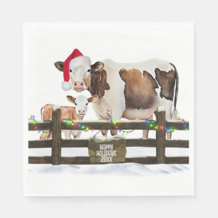 Weihnachtskühe mit Weihnachtsmannmütze Serviette