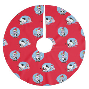Weihnachtskühe mit Weihnachtsmannmützen Baumrock Polyester Weihnachtsbaumdecke