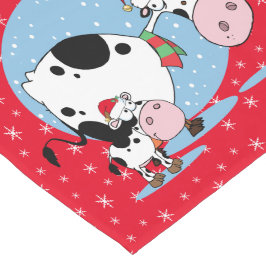 Weihnachtskühe mit Weihnachtsmannmützen Kurzer Tischläufer