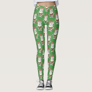 Weihnachtskuhmuster grüne Leggings