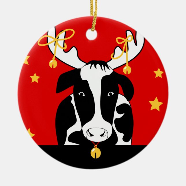 Weihnachtskuhschmuck Keramikornament (Vorne)