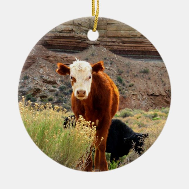 Weihnachtskuhverzierung Keramikornament (Vorne)