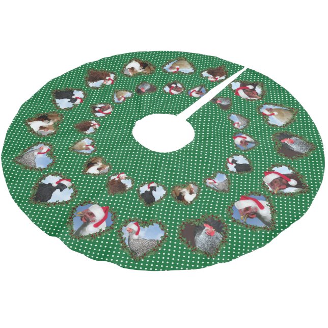 Weihnachtsküken in Herzkränzen Punkten Polyester Weihnachtsbaumdecke (Schrägansicht)