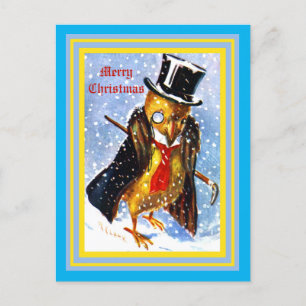 Weihnachtsküken mit Top Hat, Monocle, Cane Postcar Postkarte