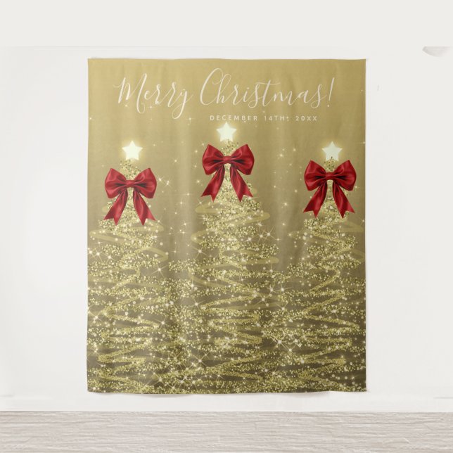 Weihnachtskulisse Goldene Weihnachtsbäume mit rote Wandteppich (Vorderseite)