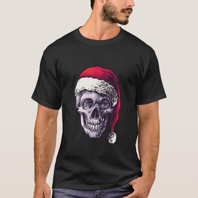 Weihnachtskull | Skelett in Weihnachtsmannmütze |  T-Shirt (Vorderseite)