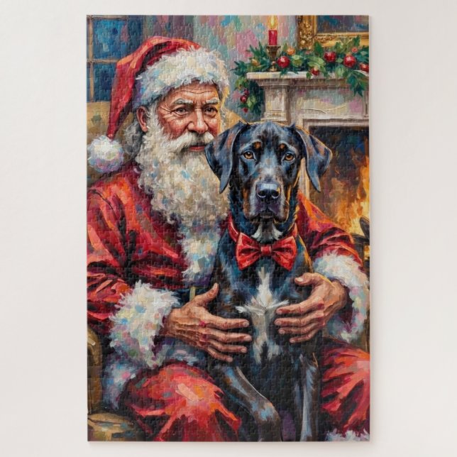 Weihnachtskunst: Santa Claus mit Great Dane Puzzle (Vertikal)