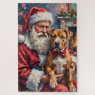 Weihnachtskunst: Santa Claus mit Pitbull Puzzle