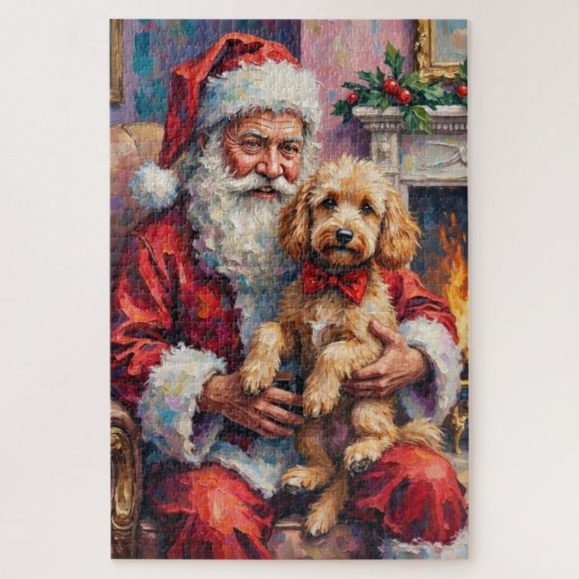 Weihnachtskunst: Santa Claus mit Poodle Puzzle (Vertikal)