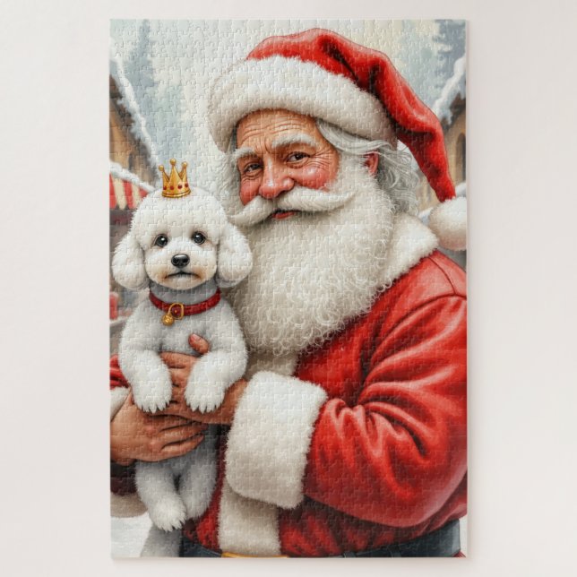 Weihnachtskunst: Santa Claus mit Poodle Puzzle (Vertikal)