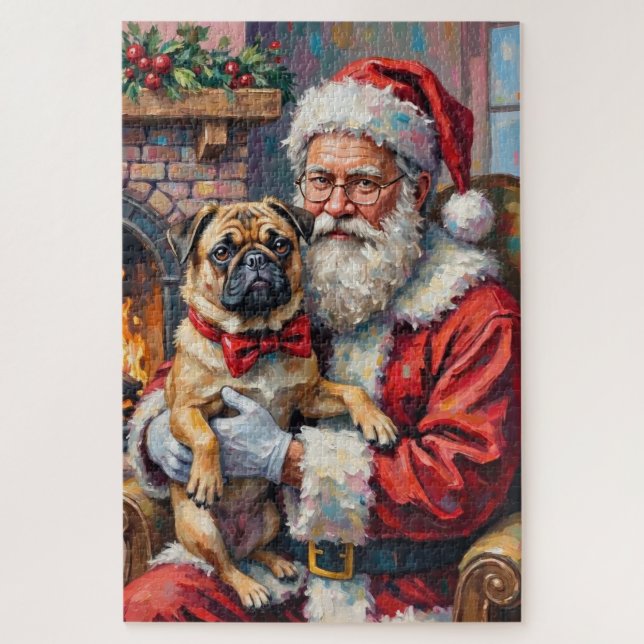 Weihnachtskunst: Santa Claus mit Pug Puzzle (Vertikal)