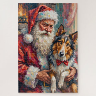 Weihnachtskunst: Santa Claus mit Rough Collie Puzzle