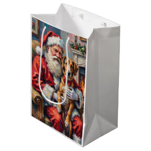 Weihnachtskunst: Santa Claus mit Wolfshund Mittlere Geschenktüte