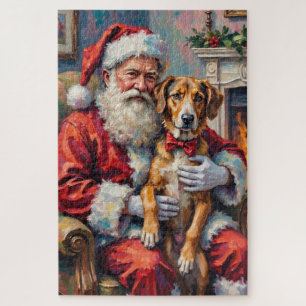 Weihnachtskunst: Santa Claus mit Wolfshund Puzzle